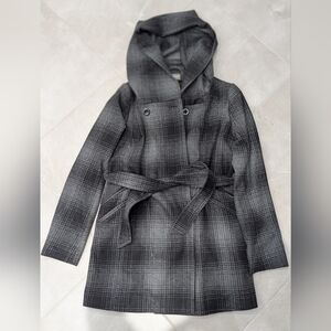 Thyme Maternity Plaid Coat • Gray & Black • Hooded • XS (Fits S)